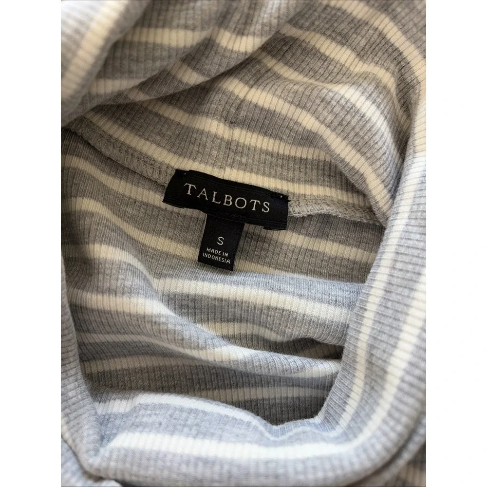 Talbots Striped Puff Sleeve Turtleneck Womens Size S Gray White‎ Ribbed Knit Top